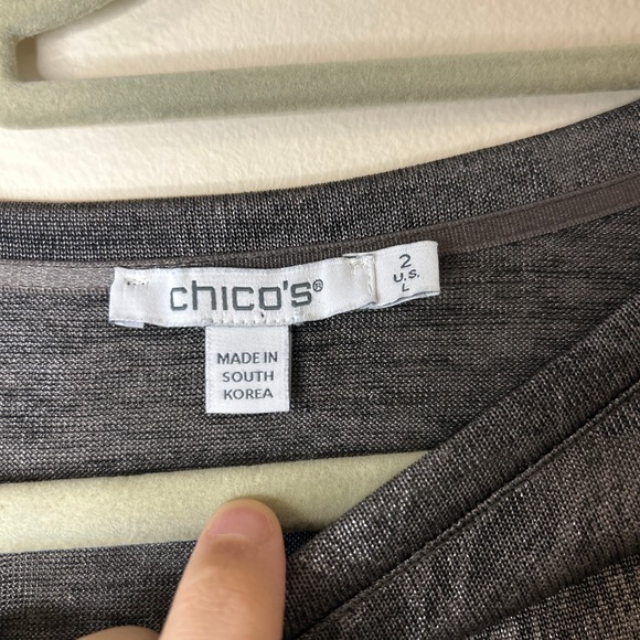 Chicos Long Sleeve Top Women L Dark Gray Metallic‎ Floral Print Crew Neck - Picture 3 of 5